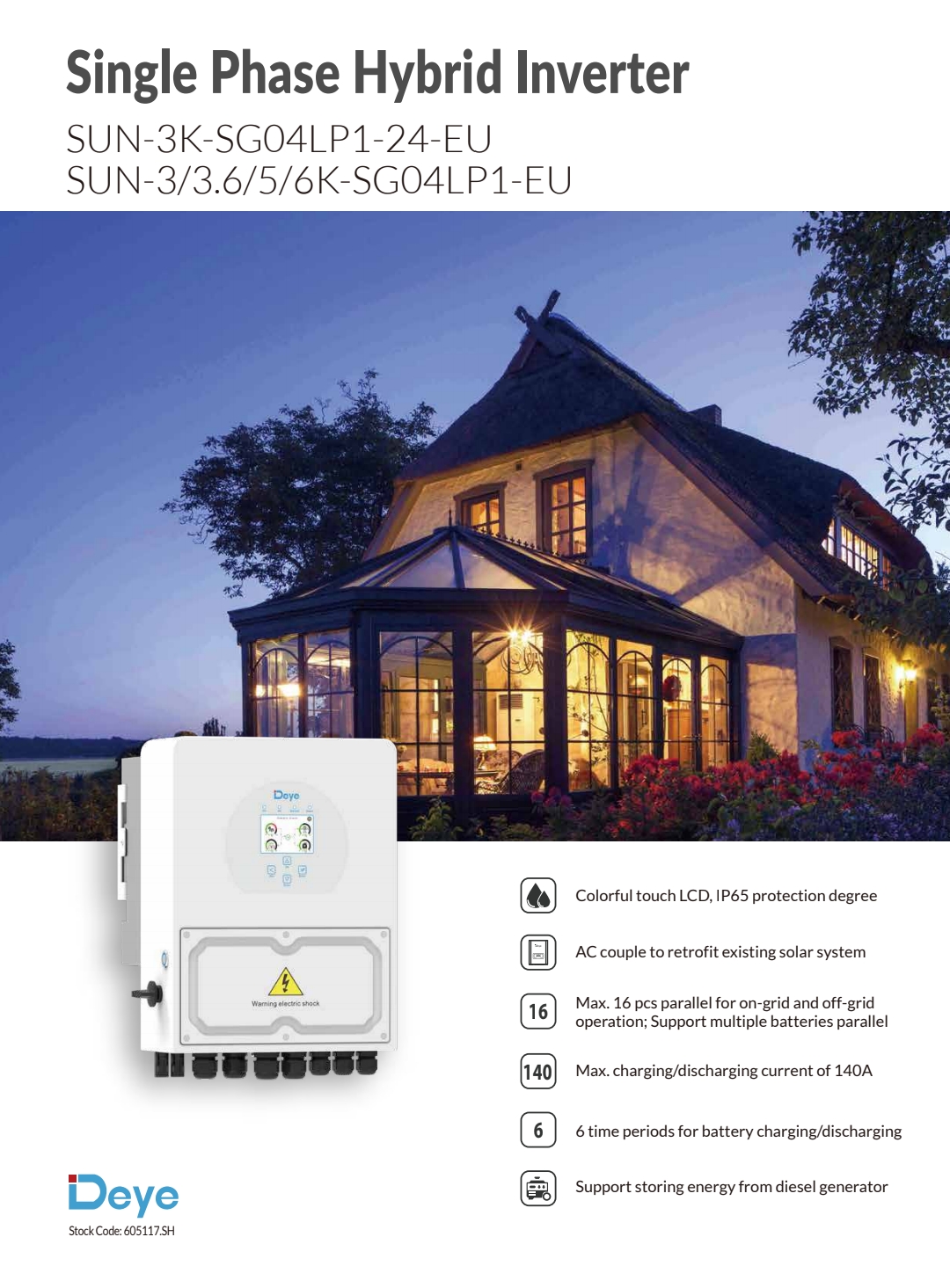 اینورتر هیبرید ۶ کیلووات Deye مدل SUN-6K-SG